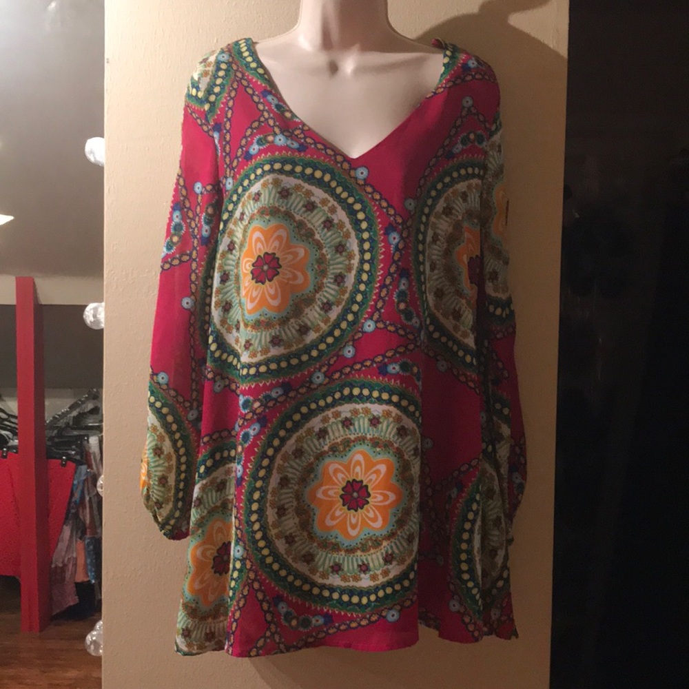 Bell sleeve backless paisley print dress